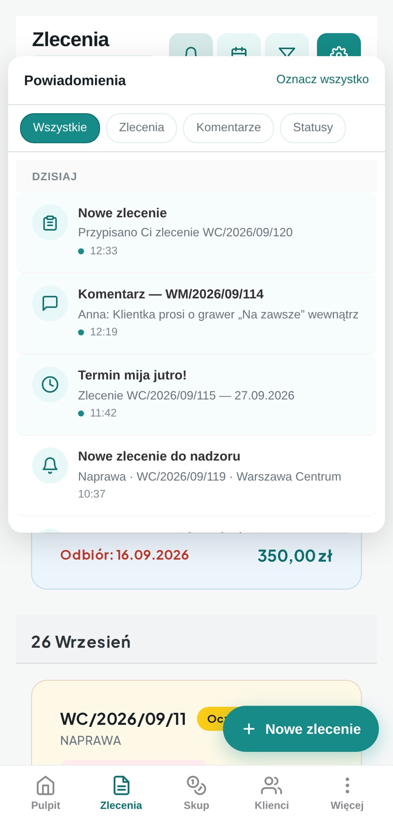 Panel powiadomień na telefonie