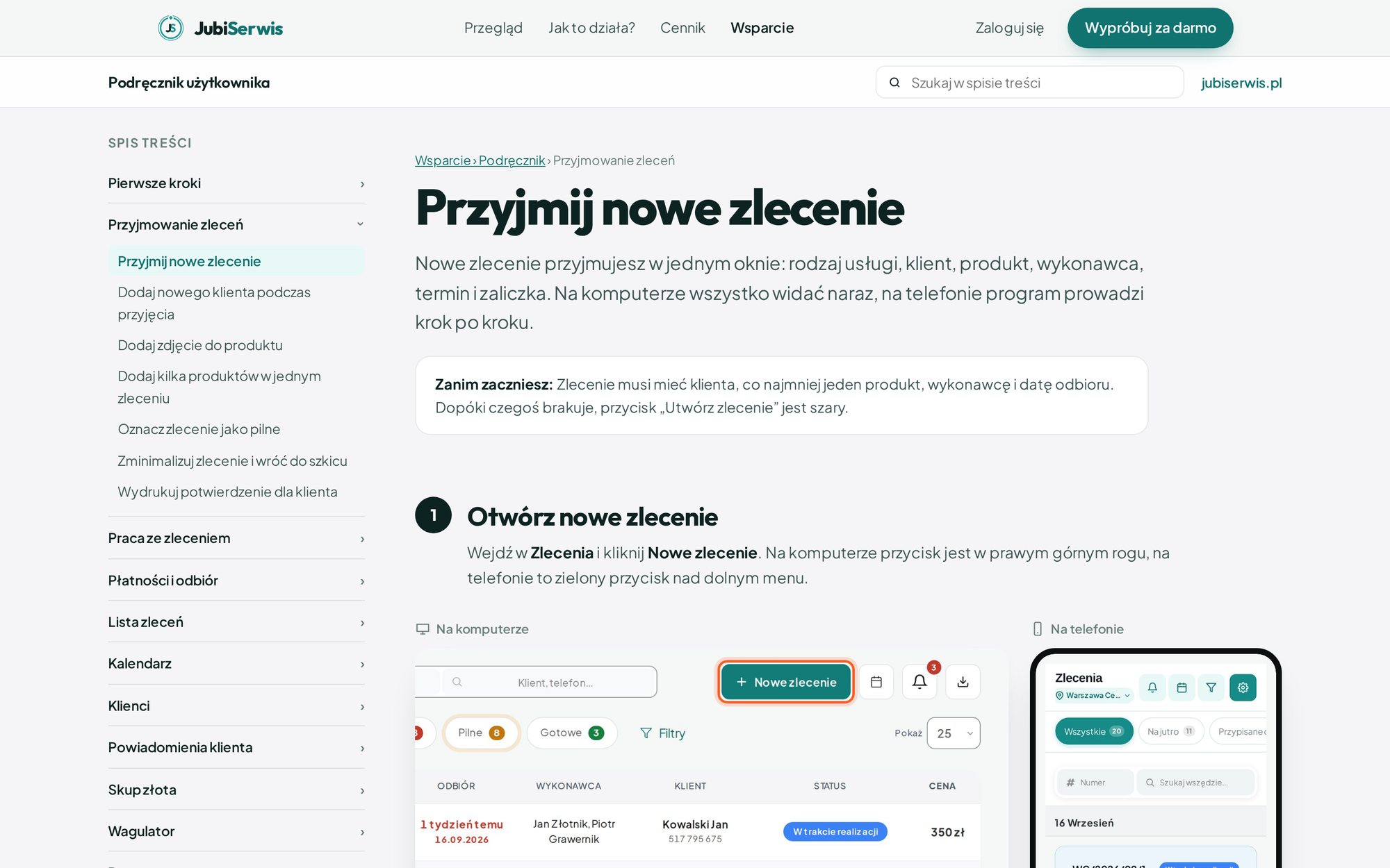 Artykuł podręcznika na komputerze