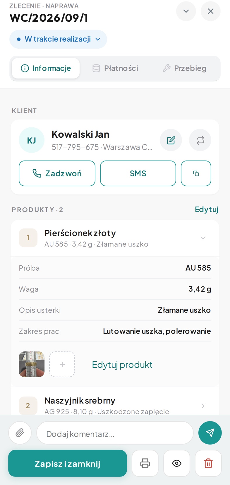 Produkt w zleceniu z dołączonym zdjęciem