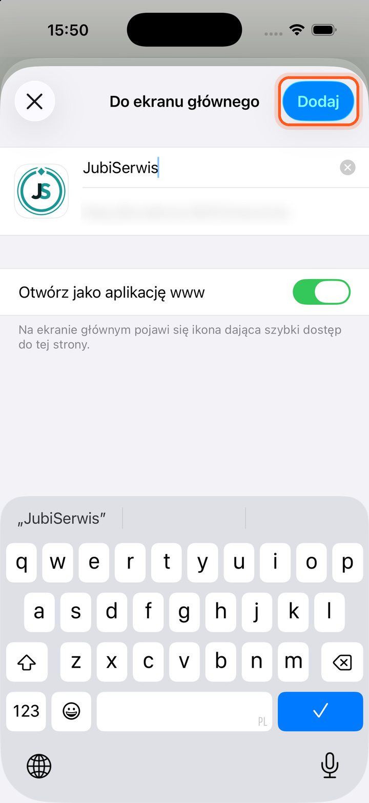 Okno Do ekranu głównego z zaznaczonym przyciskiem Dodaj (telefon)