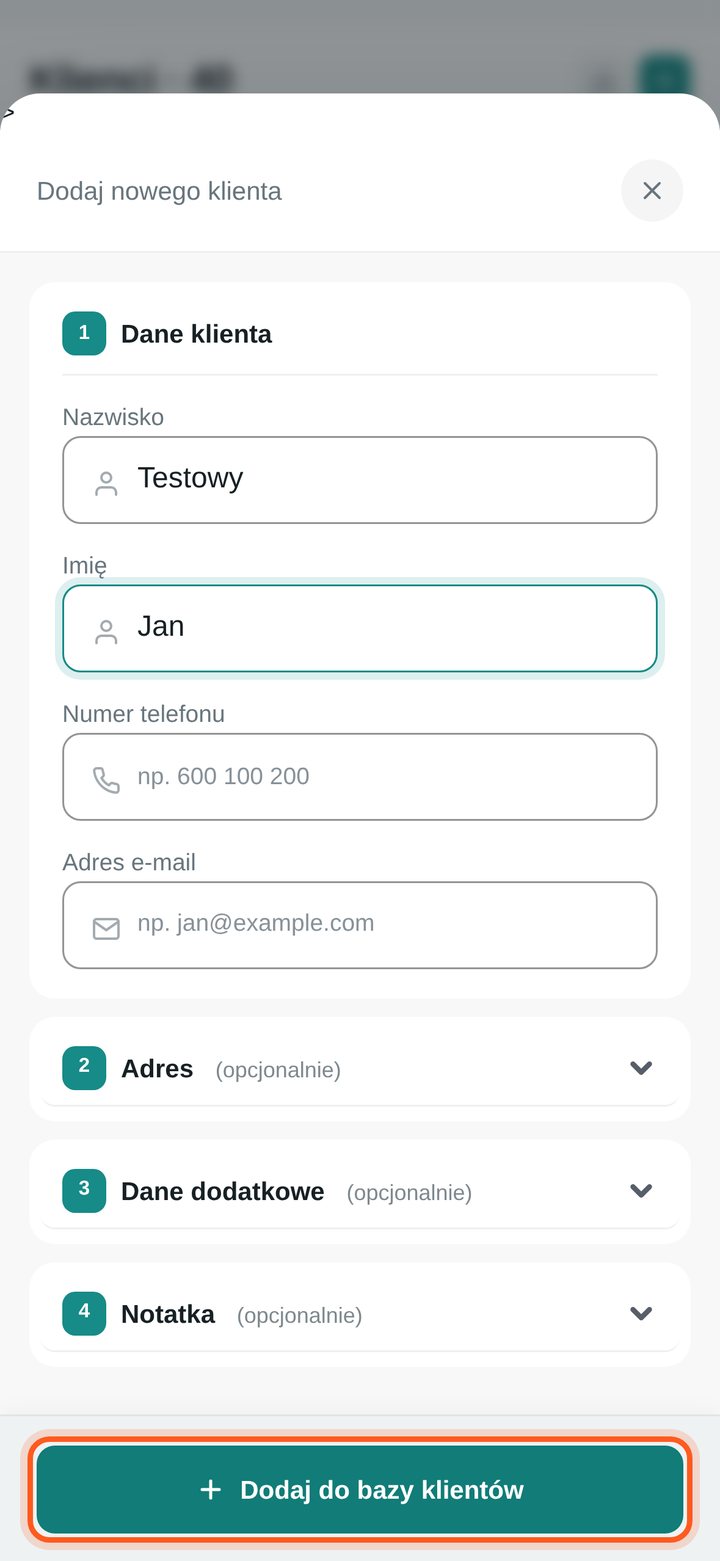 Zaznaczony przycisk Dodaj do bazy klientów (telefon)