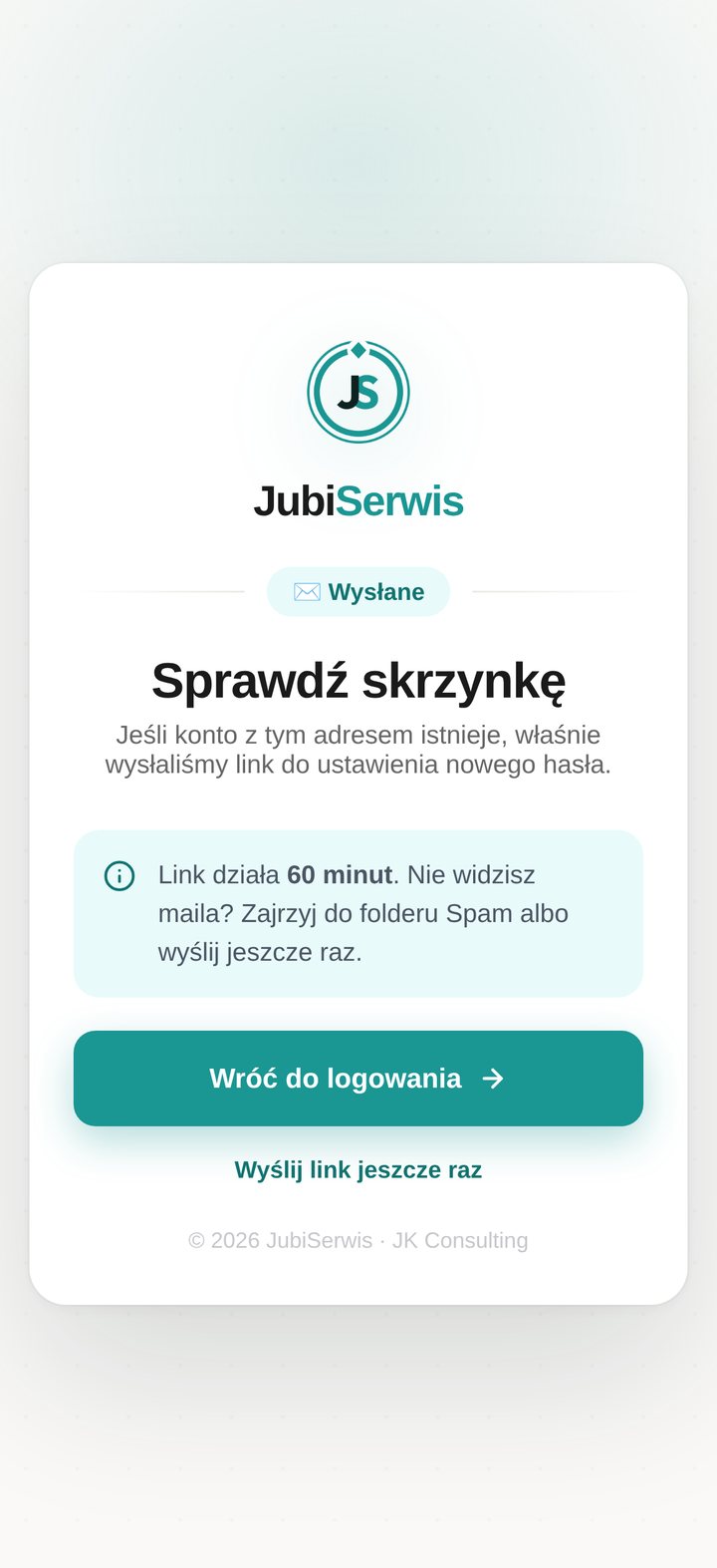 Potwierdzenie Sprawdź skrzynkę z informacją o ważności linku (telefon)