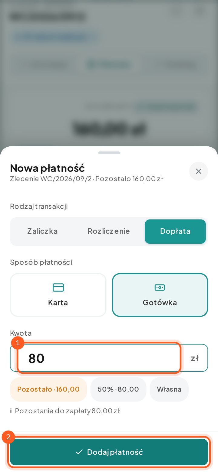 Wypełniony formularz nowej płatności z aktywnym przyciskiem Dodaj płatność (telefon)