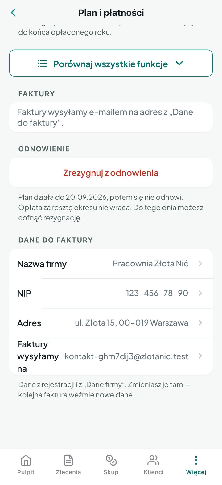 Dane do faktury fikcyjnej pracowni (telefon)
