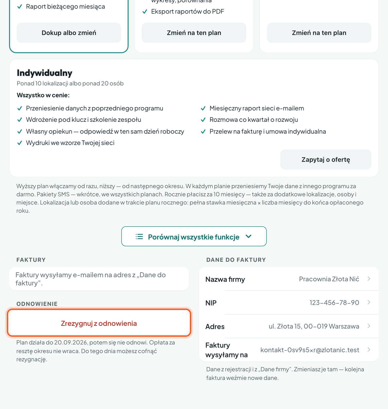 Zaznaczony wiersz Zrezygnuj z odnowienia (komputer)