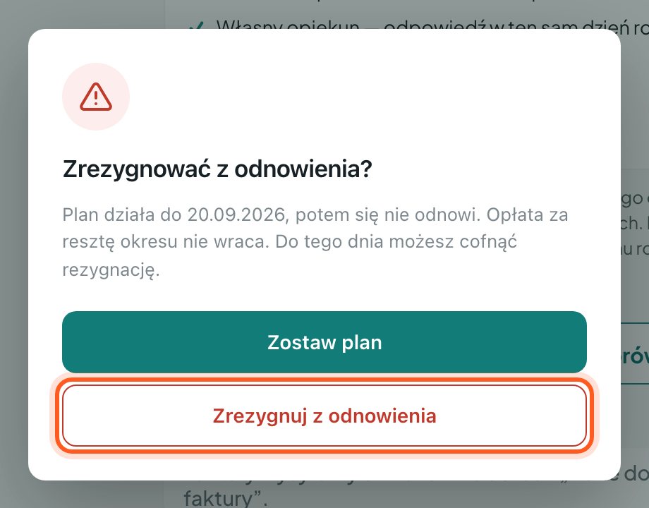 Potwierdzenie rezygnacji z odnowienia z datą końca dostępu (komputer)