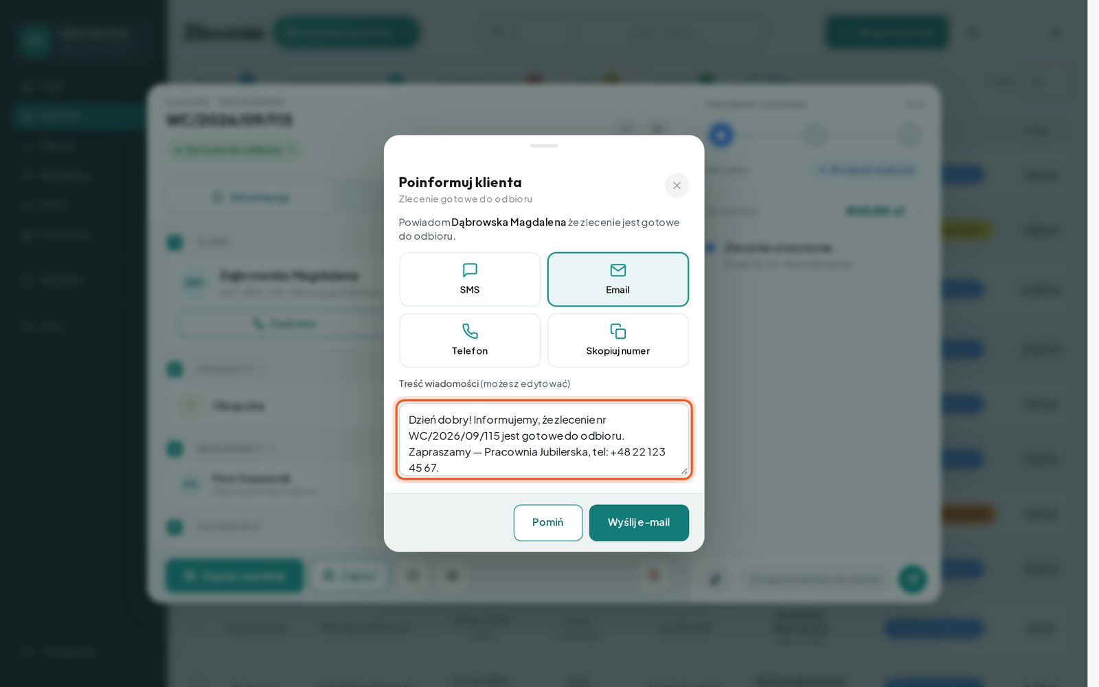 Pole treści wiadomości e-mail z gotowym tekstem (komputer)