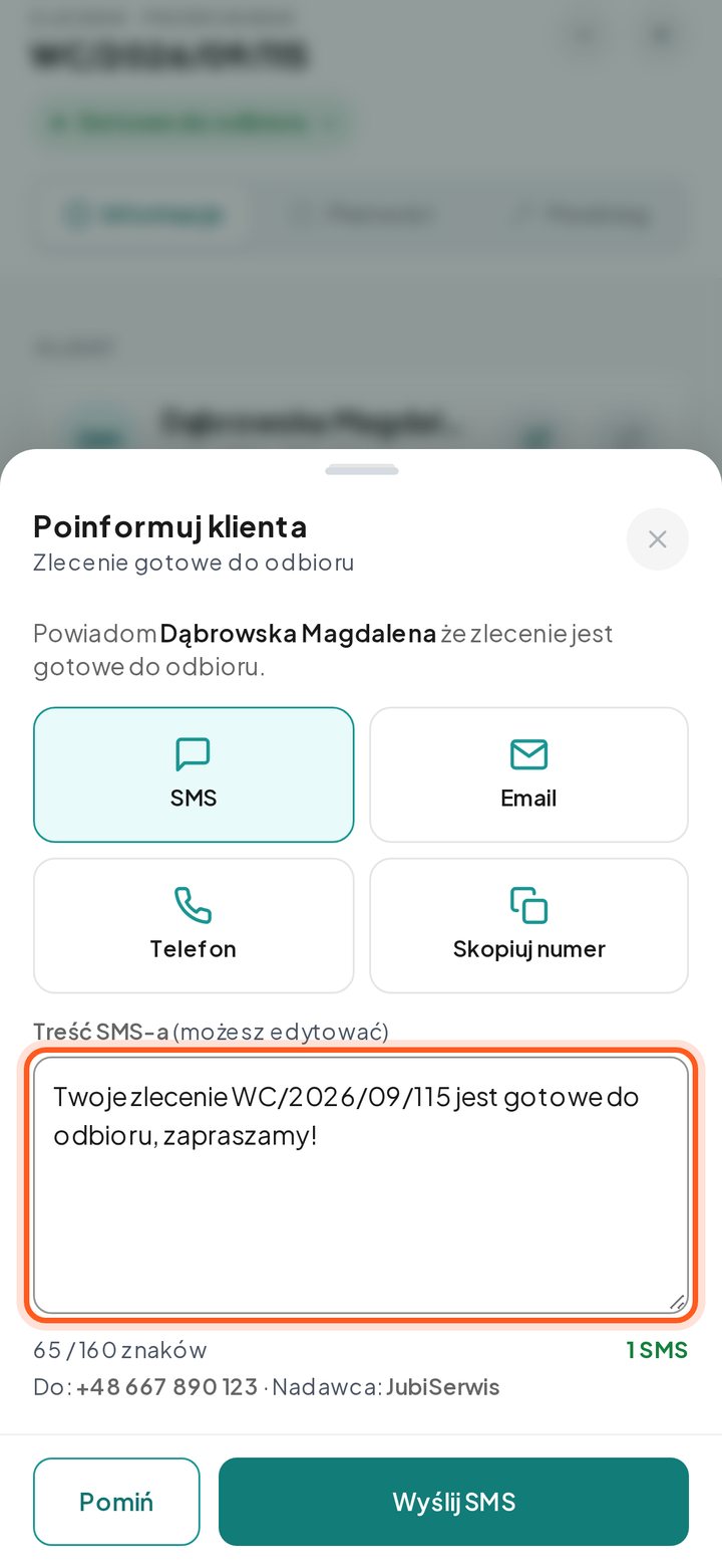 Pole treści SMS-a z licznikiem znaków (telefon)