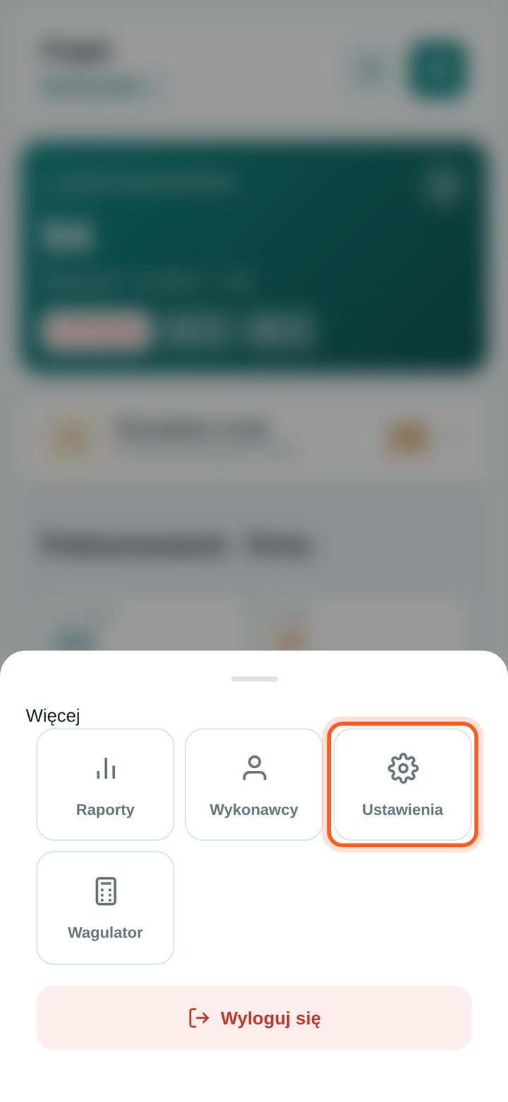 Menu z zaznaczonym punktem Ustawienia (telefon)