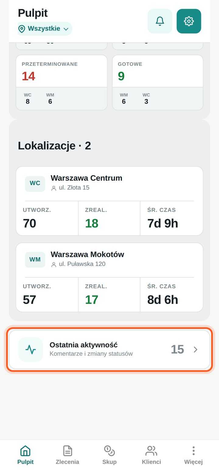 Karta Ostatnia aktywność (telefon)