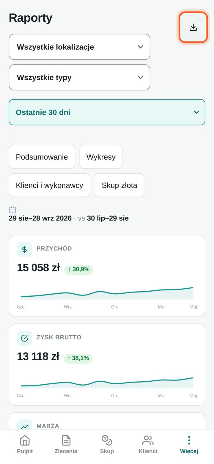 Zaznaczony przycisk Eksport PDF (telefon)