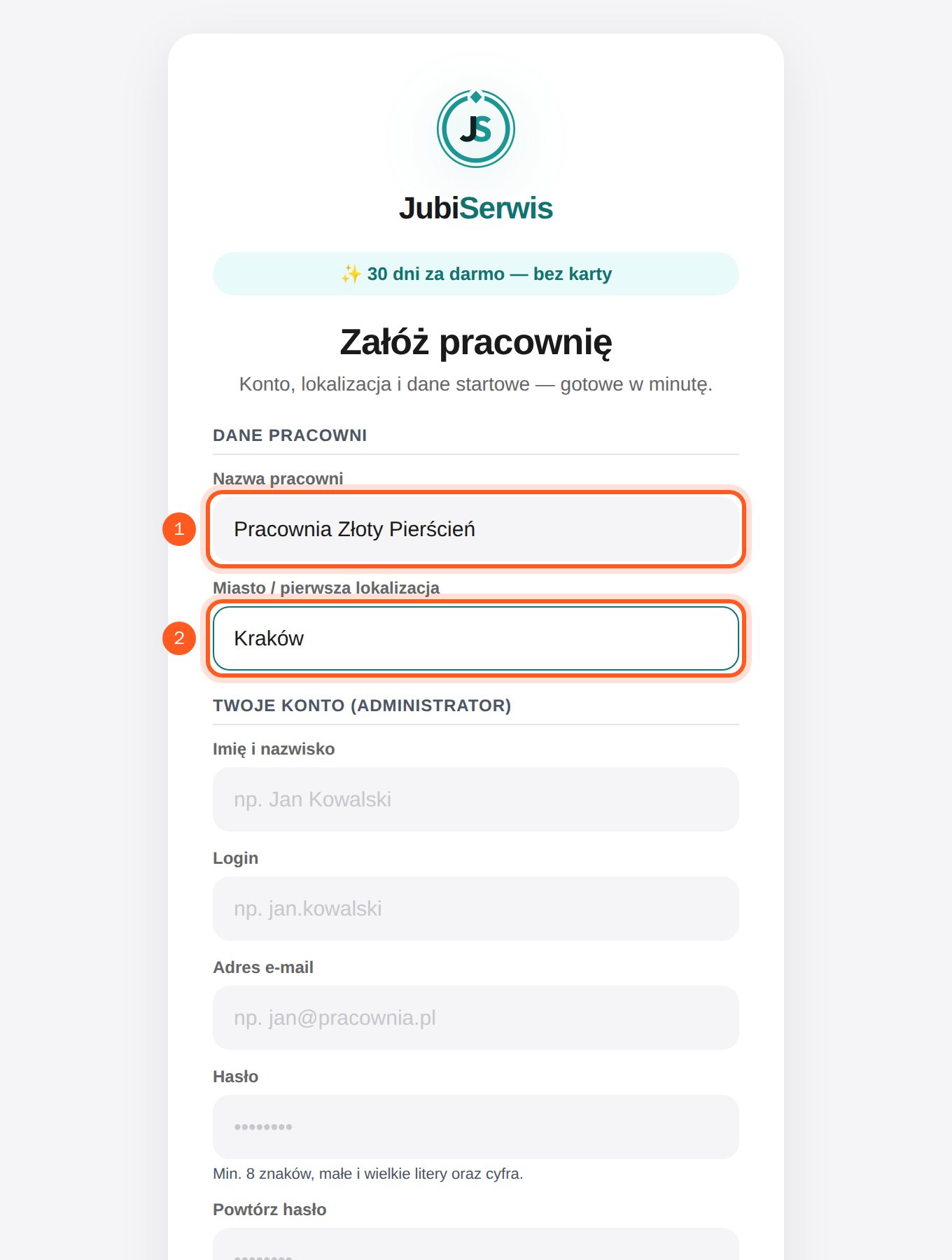 Pola Nazwa pracowni i Miasto / pierwsza lokalizacja (komputer)