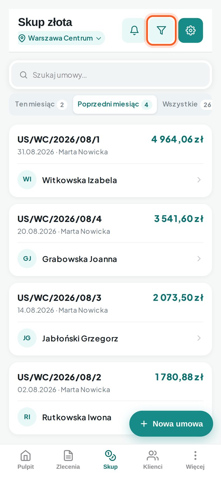 Zaznaczona ikona lejka (Filtry) (telefon)