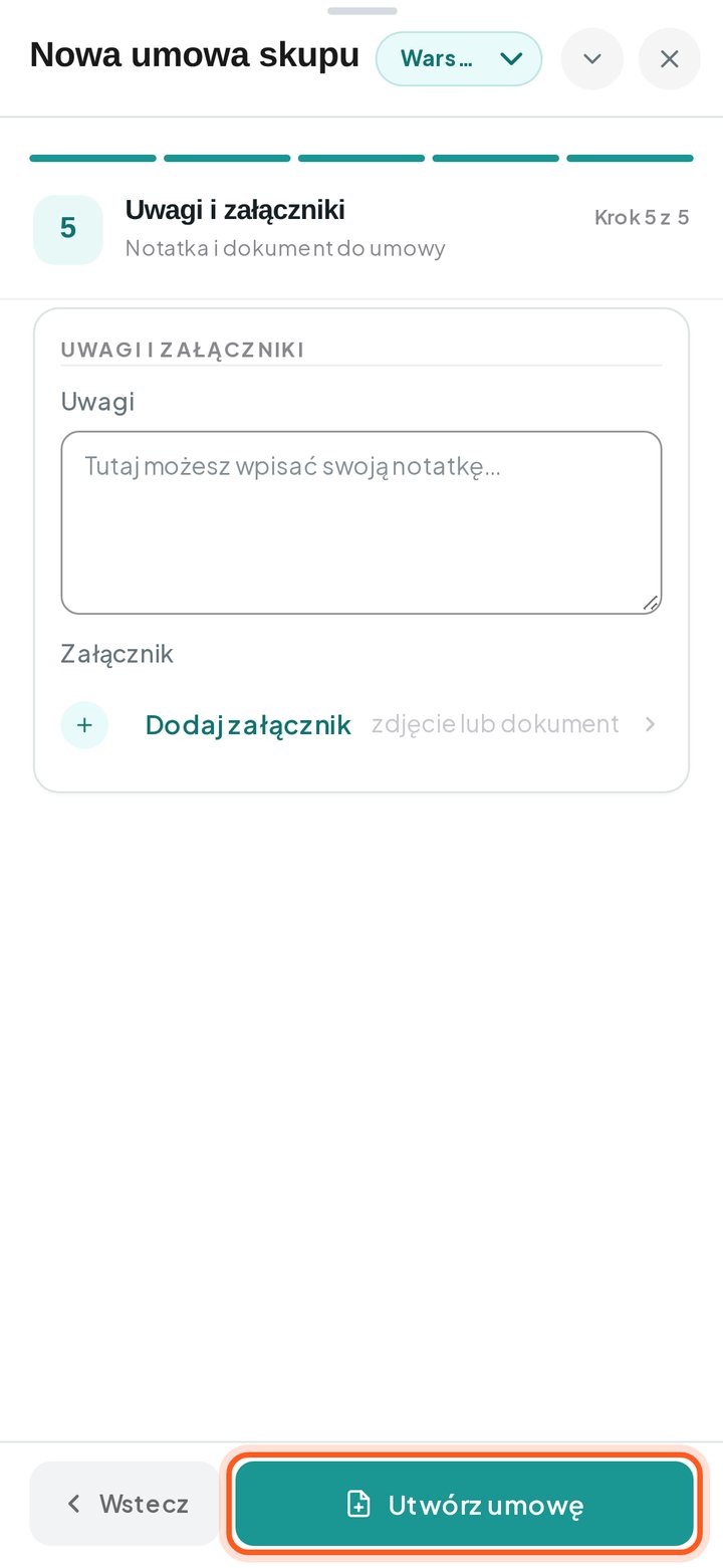 Zaznaczony przycisk Utwórz umowę (telefon)