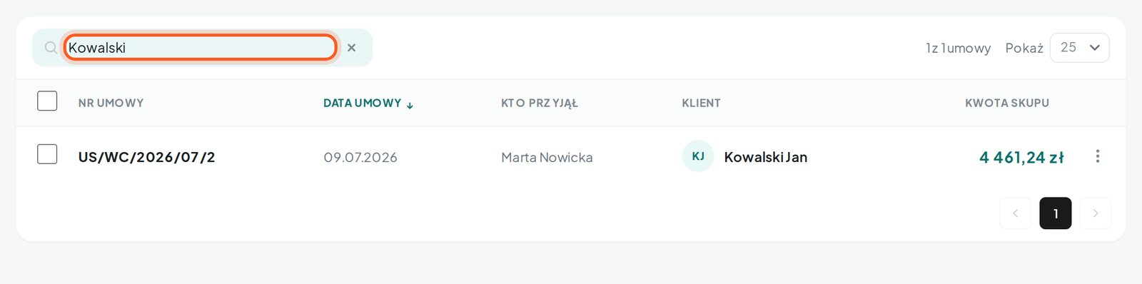 Pole wyszukiwania z wpisanym nazwiskiem (komputer)