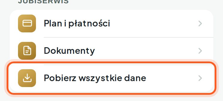 Lista Ustawień, grupa JubiSerwis, z zaznaczonym wierszem Pobierz wszystkie dane (komputer)