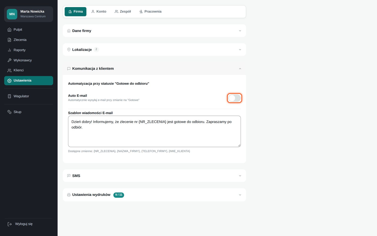 Przełącznik Auto E-mail (komputer)