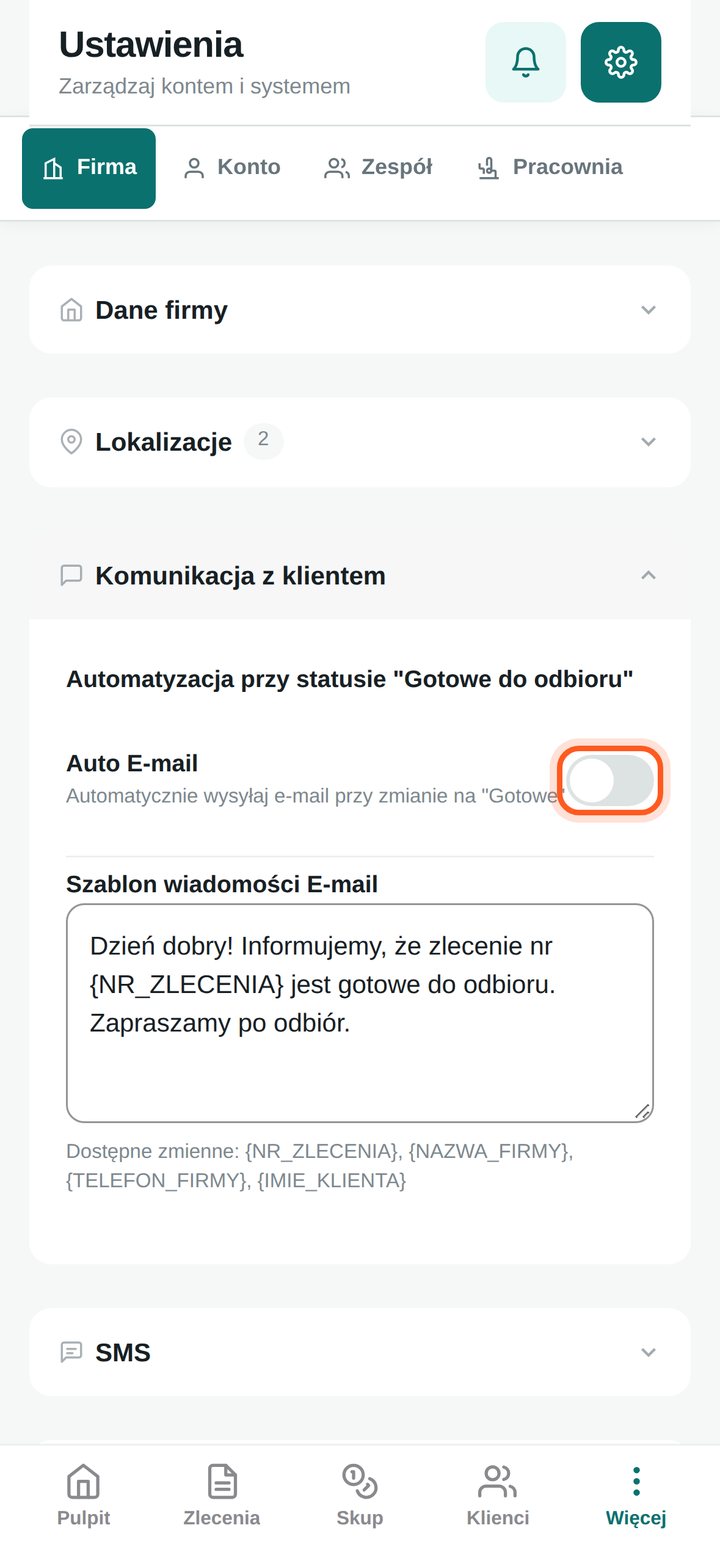 Przełącznik Auto E-mail (telefon)