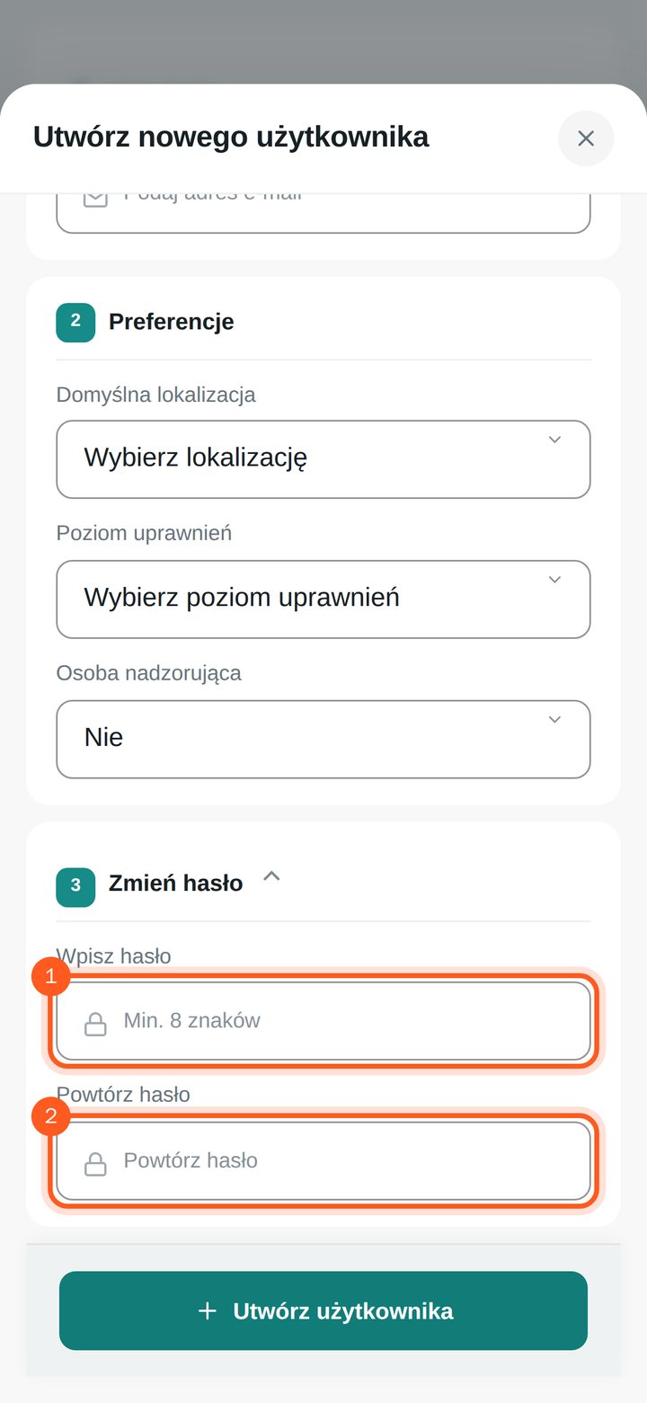 Pola Wpisz hasło i Powtórz hasło (telefon)