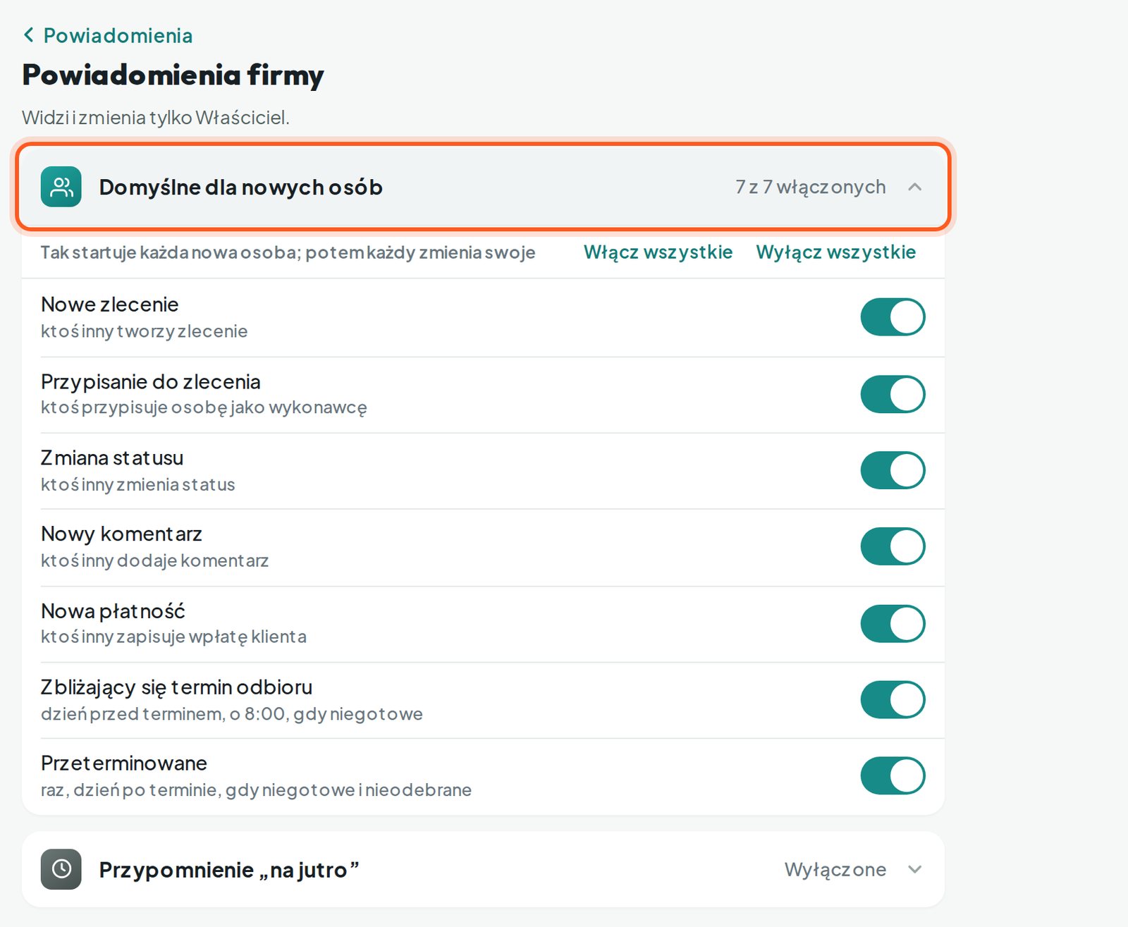 Rozwinięta grupa Domyślne dla nowych osób z siedmioma przełącznikami (komputer)