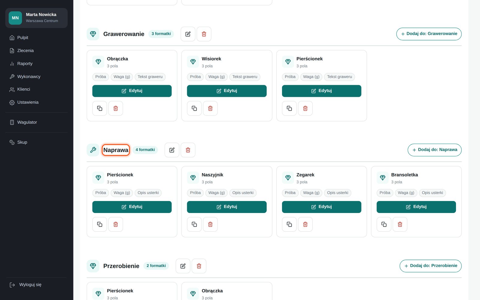 Rodzaj zlecenia Naprawa z formatkami produktów (komputer)