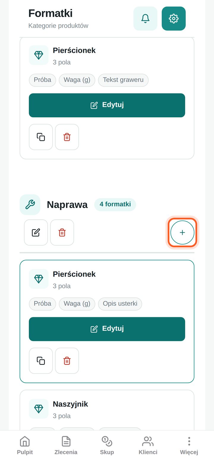 Zaznaczony przycisk Dodaj do: Naprawa (telefon)