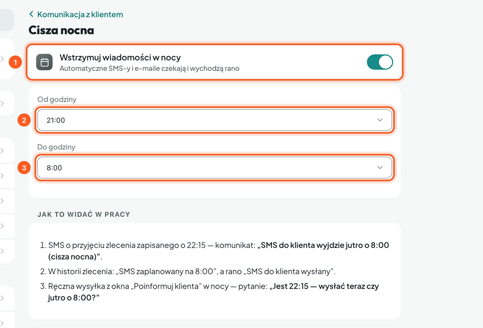 Ekran Cisza nocna z przełącznikiem i godzinami (komputer)