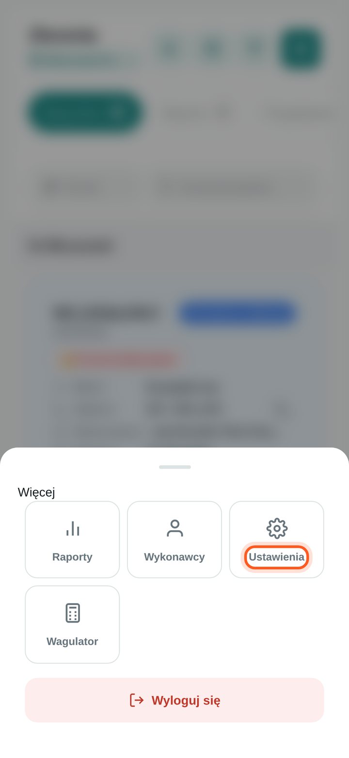 Zaznaczony przycisk Ustawienia w menu (telefon)