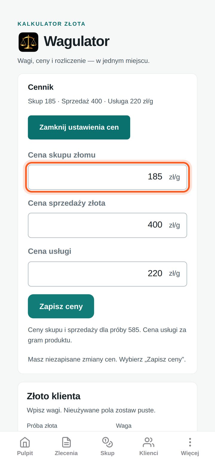 Pole Cena skupu złomu z poprawioną wartością 185 (telefon)
