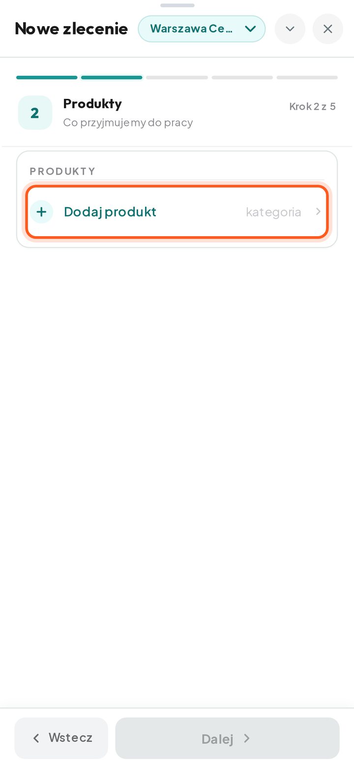 Zaznaczony przycisk Dodaj produkt (telefon)