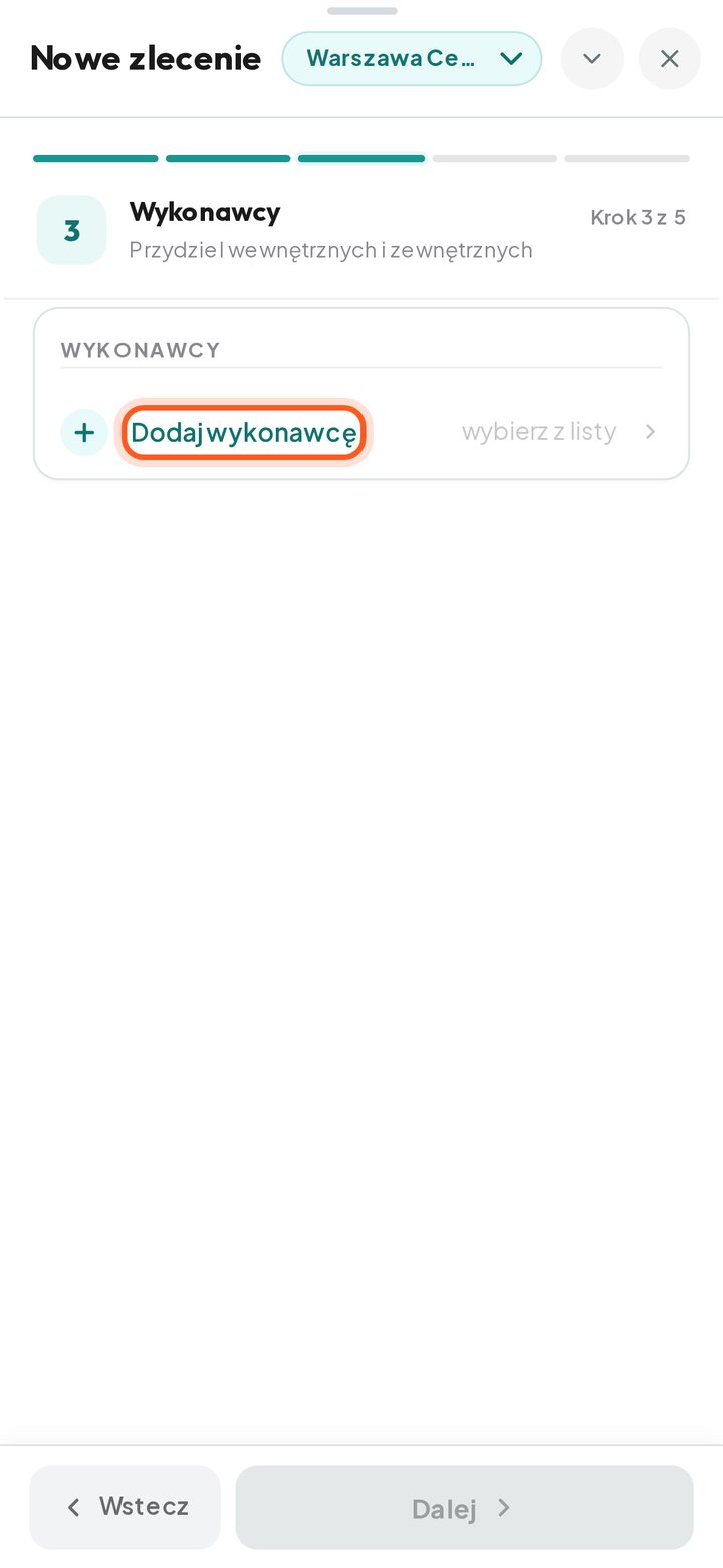 Zaznaczony przycisk Dodaj wykonawcę (telefon)